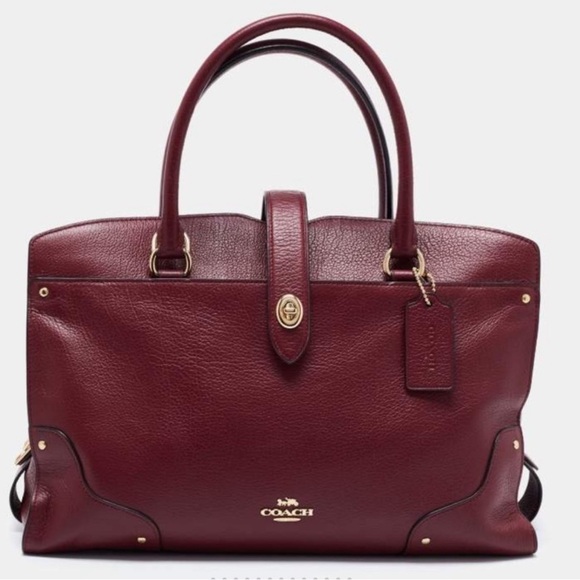 Coach Handbags - Coach Bag Mercer 35 Pebbled Leather Satchel in Burgundy